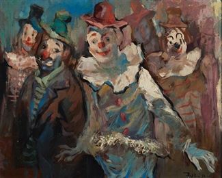 1133
Julian Ritter
1909-2000, German/American
A Group Of Clowns
Oil on board
Signed lower right: Julian
12.5" H x 15.5" W
Estimate: $300 - $500