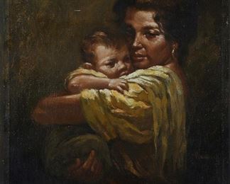 1143
Simeon Saulog
1916-1995, Filipino
Portrait Of A Mother And Child, 1952
Oil on canvas
Signed, dated and inscribed lower left: Saulog / 52 / Manila
29.5" H x 23.5" W
Estimate: $2,000 - $3,000