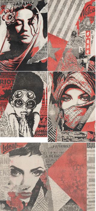 1166
Shepard Fairey
b. 1970, American
Group Of 5 Political Prints (Five Works)
Offset lithographs on paper under glass
Each appears unsigned
Sight of largest: 15.5" H x 21.25" W
Estimate: $600 - $800