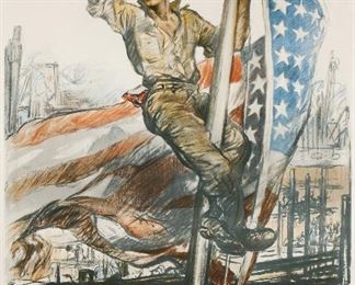 1202
George Hand Wright
1872-1951, American
"Hip Hip Another Ship Another Victory," 1918
Poster on paper under Plexiglas
Signed lower right: G Wright
Sight: 59" H x 39" W
Estimate: $200 - $400
