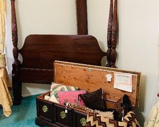 ~queen size four poster mahogany rice bed by Link-Taylor furniture corp. (a real beauty!) ~Asian style Lane cedar lined chest with key 