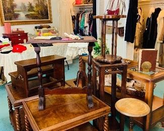 a variety of side tables and plant stands