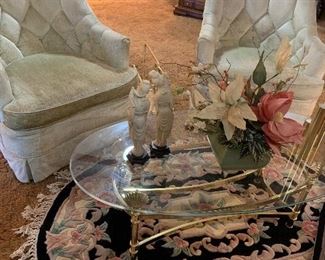 two matching white vintage upholstered chairs 