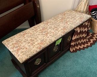 Lane mahogany cedar lined chest, Asian style, with upholstered top