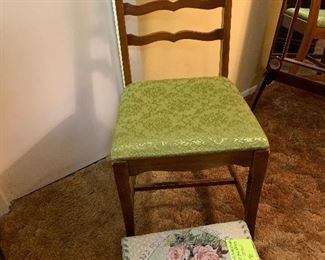 antique chair and charming needlepoint footstool