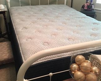 Vintage Full size Iron Bed painted white.