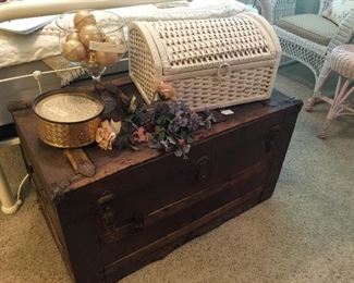 Antique truck, wicker trunk, floral