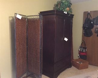 Three panel metal and screen, Armoire/Entertainment cabinet