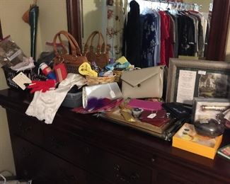 Lots of vintage purses, socks, slips, perfume, dolls