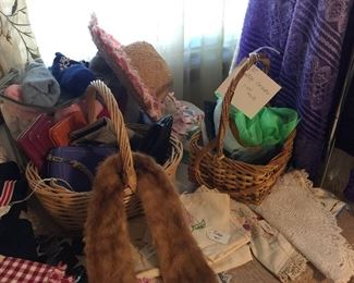 Purses, socks, vintage scarves, fur collar