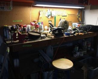 Work bench, lots of hand tools