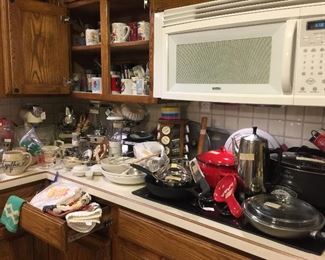 Great small appliances, lots of Pyrex, baking and very nice pans