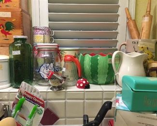 More kitchen containers, pitchers, rolling pins