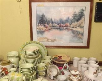 Vintage china, cups and saucers, seasonal dishes, plate rack, sets of plates