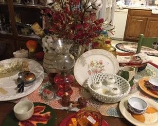 Turkey platter, Fall dishes, oil lamp