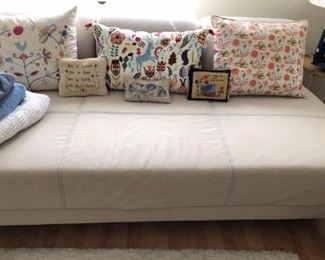 Charming cottage sofa - pair of navy blue polka dot lamps
