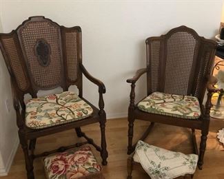 Woven back arm chairs - cottage