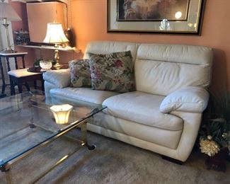 Ivory leather sofas & chair
