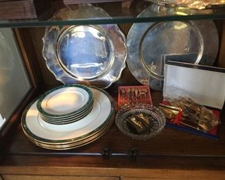 #31 Silver plate under plates, napkin rings, flatware from Thailand, Centurion Collection Pure Teal plates