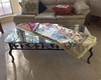 #43 Vintage metal leaf detail and glass coffee table 
