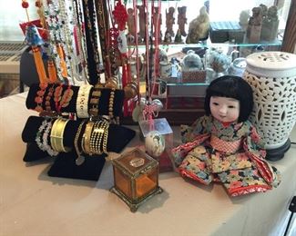 Costume jewelry, dolls, vintage jewelry box