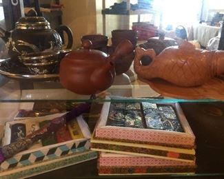 Chinese tea pots, and charcoal 