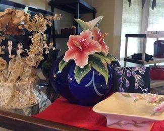 Franz Pottery pieces, vintage wedding cake topper