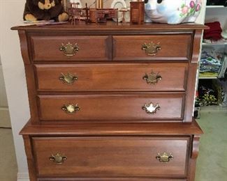 Vintage chest of drawers, doll house furniture, piggy bank, frames