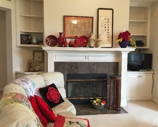 Chinese art, lacquer plates, silk cushions, cinnabar 