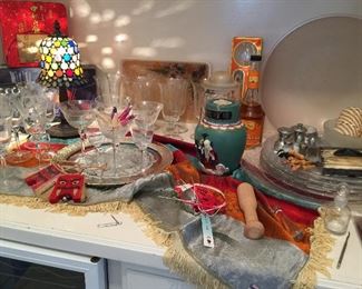 Vintage stemware, bar items, Sake bottle