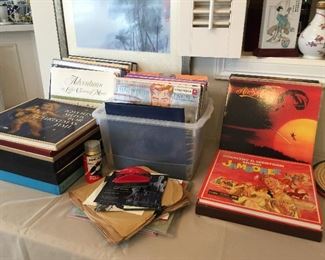 Vintage LP's, boxed sets, vintage 45's, more 45's and movies in the garage