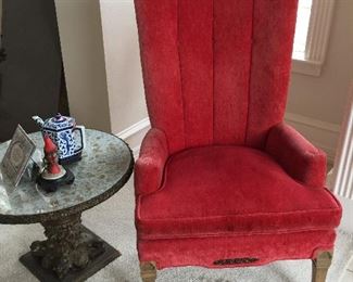 Vintage red velvet arm chair