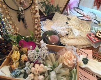 Vintage floral pins, lace