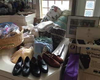 New shoes, lots of blankets and other bed linens