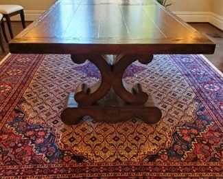 table: 30.5h x 108"w x 45"d with two 18" leaves.    rug: 13'4" x 9'2"