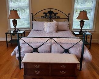 bed: 59"h x 63"w x 82"d, blanket chest: 19"h x 44"w x 16"d, side tables: 23"h x 25"w x 21"d