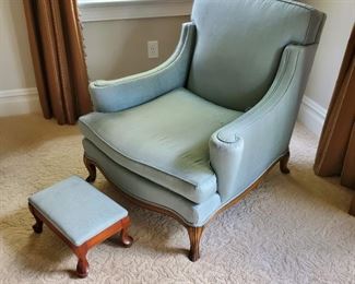 chair: 32"h x 34"w x 37"d, footstool: 8"h x 14"w x 9"d