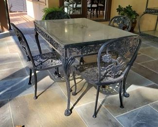table: 29"h x 48"w x 32"d.  chairs (4): 33"h x 19"w x 21"d
