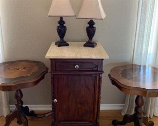 Antique Chest w Marble Top, Accent Lamps pair
