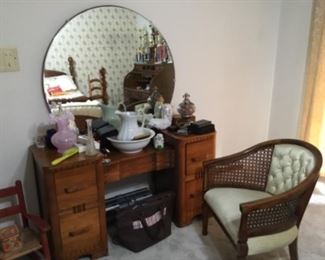 Great vintage dresser with mirror; chair