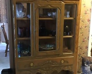 Antique storage cabinet with key - looks like pie safe with glass