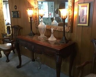 Gorgeous hall table with marble insert, ornate and heavy