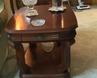 One of two sofa tables with drawers 