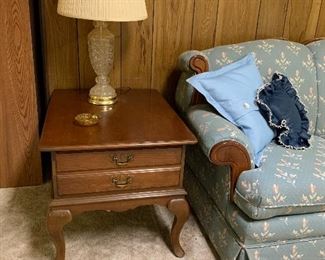 End table and glass lamp