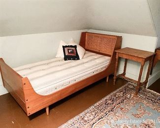 Danish Modern teak single bed. "Stolefabriken Odense-Denmark" is stamped on it. $625