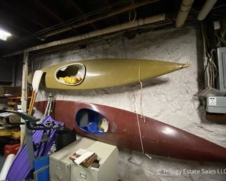 2 Vintage Bart Hatheway 13' fiberglass kayaks with oars. $250 each