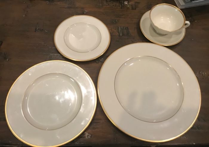 LENOX, Mansfield Pattern:  Dinner Plate, Salad Plate, Bread Plate and Saucer and Cup