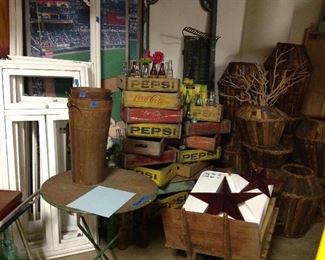 Vtg soda bottles and crates