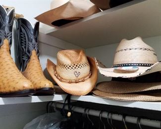 Large Men's hat collection, men's boots and shoes sizes 11 to 11.5