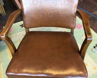 Leather Desk Chair, curved wood arms, $175